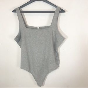 BP Gray Square Neck Sleeveless Thong Bodysuit